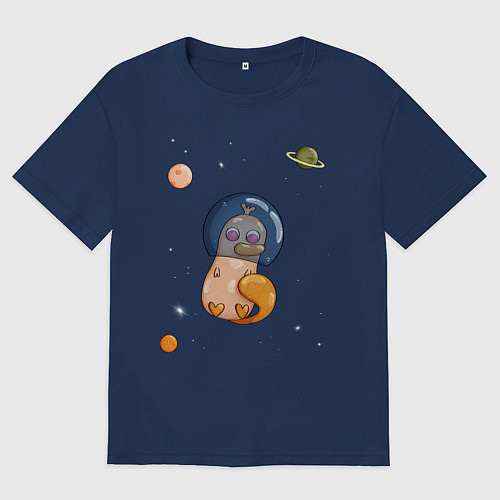 Мужская футболка оверсайз Утконос и космос / Тёмно-синий – фото 1