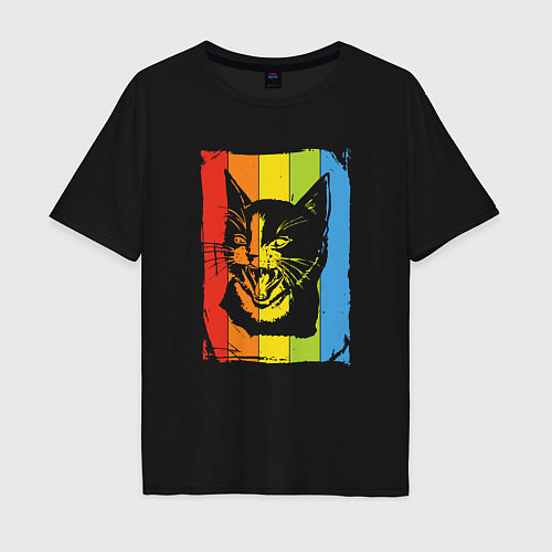 Мужская футболка оверсайз Angry Cat / Черный – фото 1