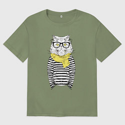 Мужская футболка оверсайз Hipster Cat