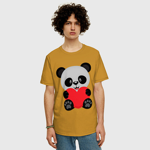 Мужская футболка оверсайз Love Панда / Горчичный – фото 3