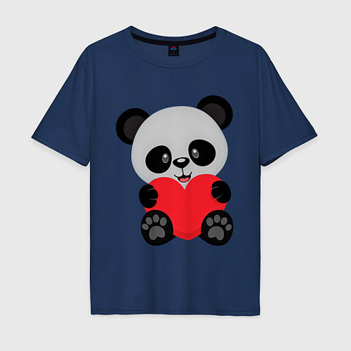 Мужская футболка оверсайз Love Панда / Тёмно-синий – фото 1