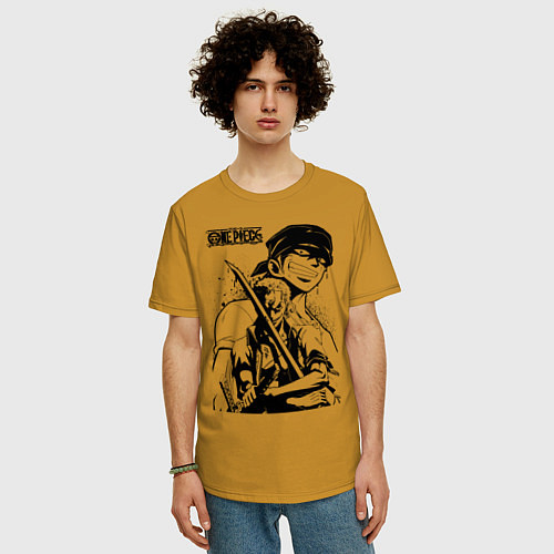 Мужская футболка оверсайз Ророноа Зоро One Piece / Горчичный – фото 3