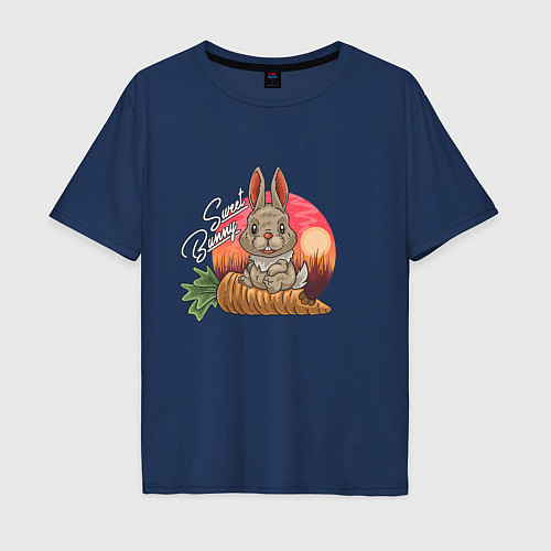 Мужская футболка оверсайз Sweet Bunny / Тёмно-синий – фото 1
