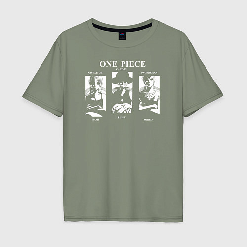 Мужская футболка оверсайз Луффи Нами и Зоро One Piece / Авокадо – фото 1