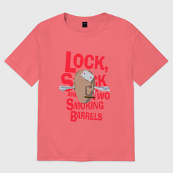 Футболка оверсайз мужская Карты, деньги, два ствола, цвет: коралловый