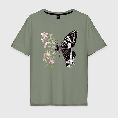 Мужская футболка оверсайз Бабочка и цветы / Авокадо – фото 1