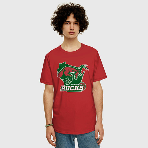 Мужская футболка оверсайз Milwaukee Bucks / Красный – фото 3