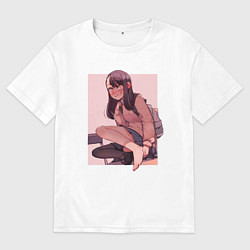 Футболка оверсайз мужская Нагаторо в школе, цвет: белый