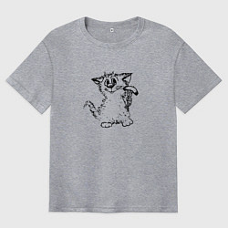 Футболка оверсайз мужская Котенок с вилкой и сосиской, цвет: меланж