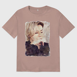 Футболка оверсайз мужская Задумчивый Чонгук, цвет: пыльно-розовый