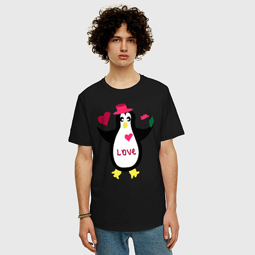 Мужская футболка оверсайз Влюбленный пингвин / Черный – фото 3