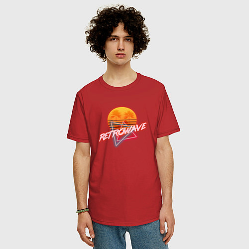 Мужская футболка оверсайз Retrowave style / Красный – фото 3