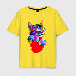 Футболка оверсайз мужская РАДУЖНЫЙ КОТИК RAINBOW KITTY, цвет: желтый