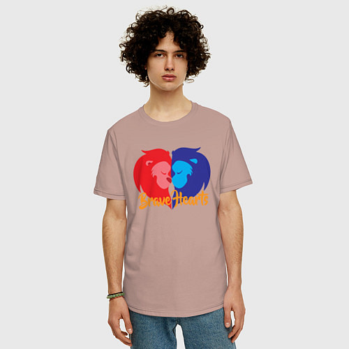 Мужская футболка оверсайз Храбрые сердца / Пыльно-розовый – фото 3
