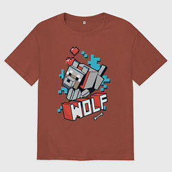 Футболка оверсайз мужская Майнкрафт Волк, Minecraft Wolf, цвет: кирпичный