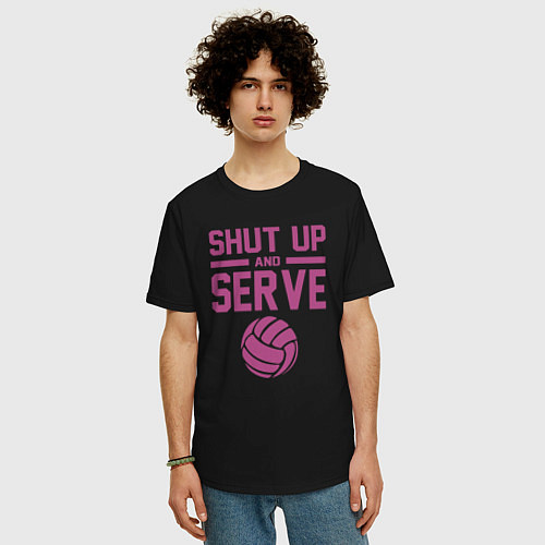 Мужская футболка оверсайз Shut Up And Serve / Черный – фото 3