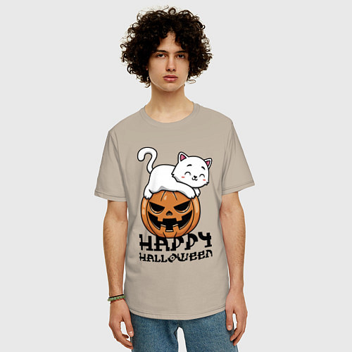 Мужская футболка оверсайз Kitten & Pumpkin / Миндальный – фото 3