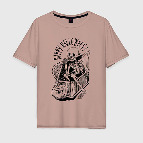 Мужская футболка оверсайз The skeleton in the chest / Пыльно-розовый – фото 1