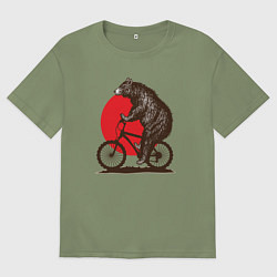 Футболка оверсайз мужская Медведь на велосиеде, цвет: авокадо