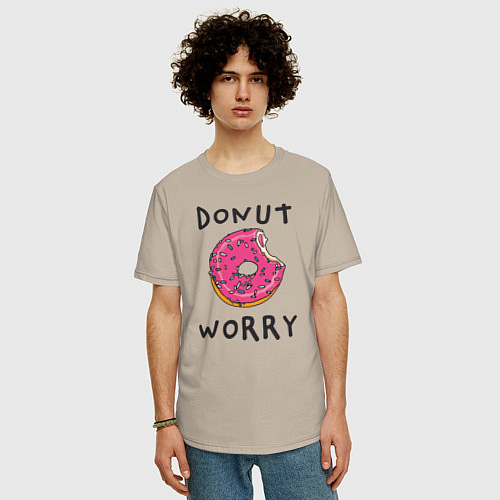 Мужская футболка оверсайз Не беспокойся Donut worry / Миндальный – фото 3