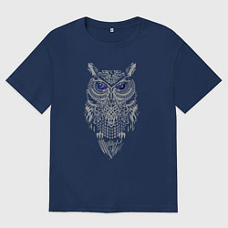 Мужская футболка оверсайз Сова с голубыми глазами