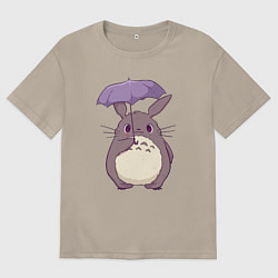 Мужская футболка оверсайз Кавайный Тоторо с зонтиком