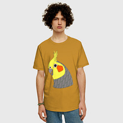 Футболка оверсайз мужская Попугай корелла портрет, цвет: горчичный — фото 2