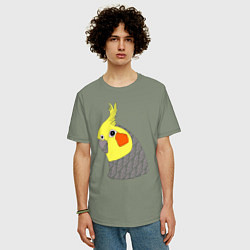 Футболка оверсайз мужская Попугай корелла портрет, цвет: авокадо — фото 2