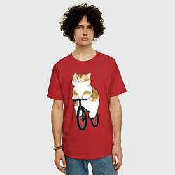 Футболка оверсайз мужская Котик на велосипеде, цвет: красный — фото 2