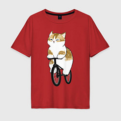 Футболка оверсайз мужская Котик на велосипеде, цвет: красный