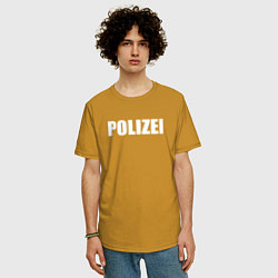 Футболка оверсайз мужская POLIZEI Полиция Надпись Белая, цвет: горчичный — фото 2
