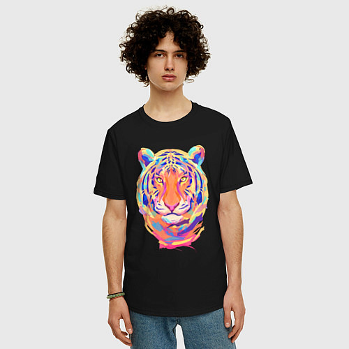 Мужская футболка оверсайз Color Tiger / Черный – фото 3