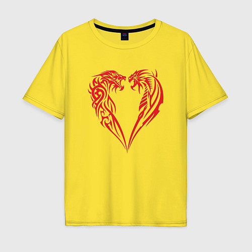 Мужская футболка оверсайз Тигр и Дракон / Желтый – фото 1