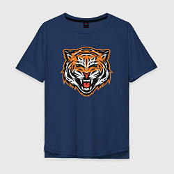 Футболка оверсайз мужская Грозный тигр, цвет: тёмно-синий