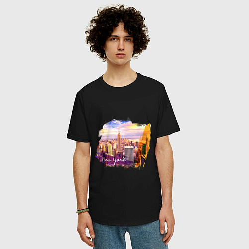 Мужская футболка оверсайз Города и страны Нью-Йорк США / Черный – фото 3