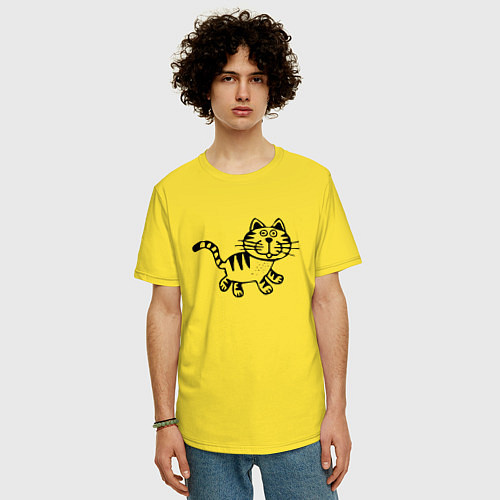 Мужская футболка оверсайз Черный кот / Желтый – фото 3
