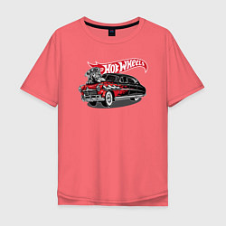 Футболка оверсайз мужская Hot Wheels Hot rod car, цвет: коралловый