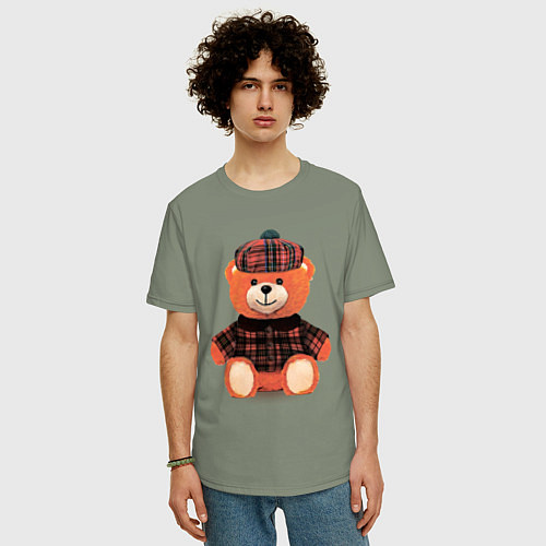 Мужская футболка оверсайз Медвежонок шотландец / Авокадо – фото 3