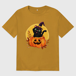 Футболка оверсайз мужская Кот волшебник, цвет: горчичный