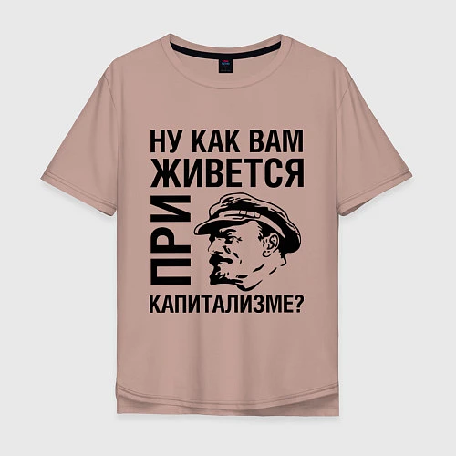 Мужская футболка оверсайз Жизнь при капитализме / Пыльно-розовый – фото 1