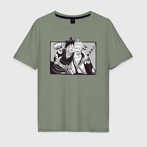 Мужская футболка оверсайз Луффи и Зоро вместе / Авокадо – фото 1