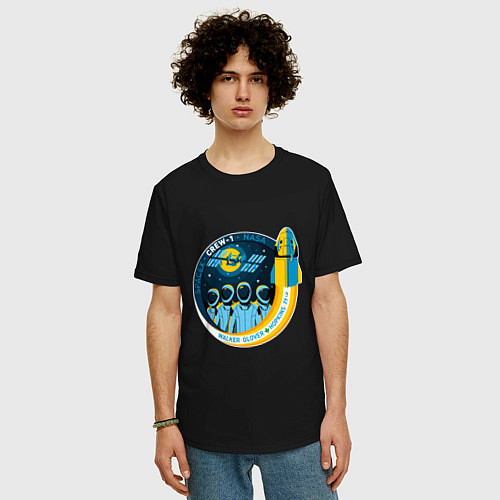 Мужская футболка оверсайз SPACE X CREW-1 / Черный – фото 3