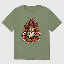 Мужская футболка оверсайз Огненная девушка на мотоцикле