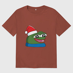 Футболка оверсайз мужская Pepe, pepe happy, Пепе хеппи, pepe happy new year, цвет: кирпичный