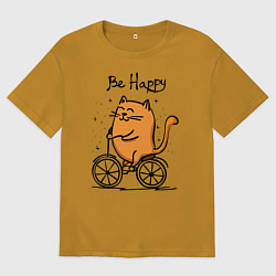 Футболка оверсайз мужская Кот велосипедист, цвет: горчичный