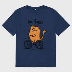 Мужская футболка оверсайз Кот велосипедист
