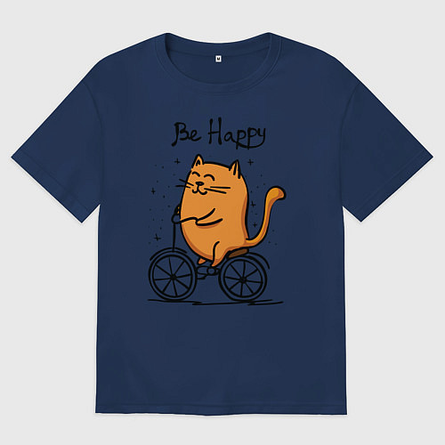 Мужская футболка оверсайз Кот велосипедист / Тёмно-синий – фото 1