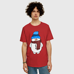 Футболка оверсайз мужская Снеговик в шапочке, цвет: красный — фото 2