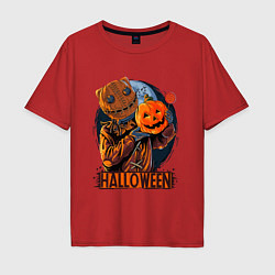 Футболка оверсайз мужская Halloween Scarecrow, цвет: красный