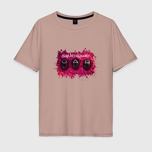 Мужская футболка оверсайз МАСКИ СТРАЖИ ИГРА В КАЛЬМАРА / Пыльно-розовый – фото 1